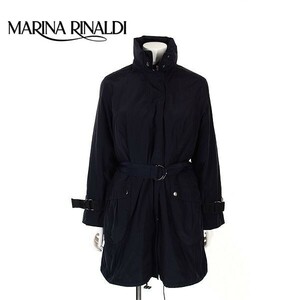 A5581/美品 秋冬 MARINA RINALDI マリナリナルディ 光沢 撥水 フード 中綿ライナー着脱 ロング 膝丈 スプリングコート 17 紺/レディース