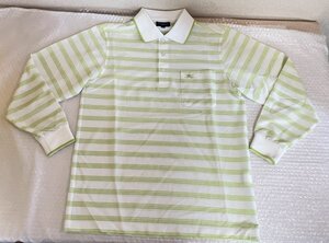 【BURBERRY GOLF】トップス バーバリーゴルフ M メンズ 薄手ポロシャツ ゴルフウェア スポーツ 白黄緑色ボーダー 三陽商会 刺繍有 貴198三