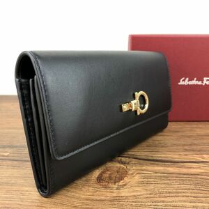 ☆送料無料☆ 未使用品 Salvatore Ferragamo 長財布 22-D999 ガンチーニ ブラック 箱付き 121