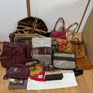 断捨離 23点まとめて整理 HERMES GUCCI Chloe MCM Cartier YvesSaintLaurent HUNTING WORLD バッグ スカーフ 引越し ブランド