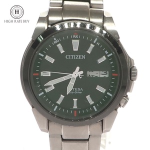 1円スタート 稼動品 CITIZEN シチズン アテッサ エコドライブ H100-T016243 ソーラー メンズ 腕時計 ブラック 黒文字盤 チタン