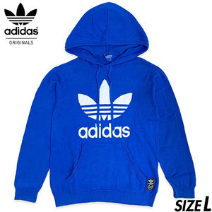 国内正規品■adidas (アディダス オリジナルス) トレフォイルロゴ コットンニット パーカー 青白 (ブルー/ホワイト) L 古着 ヴィンテージ