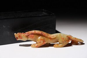 ☆撫子☆和田玉貔貅　全長約16.3cm　(検)瑞獣 神獣 古玉彫刻 置物 唐物 中国美術 古玩