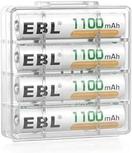 EBL 単4充電池 ニッケル水素電池 長持ち 充電式 リサイクル使用可能 1100mAh*4本パック ケース付き AAA電池 低自