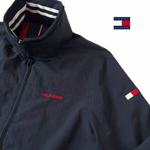 美品 トミーヒルフィガー TOMMY HILFIGER フルジップ ジャケット 裏地メッシュ SP (日本M) ネイビー レッド 防風 撥水 立ち襟 ジャケット 