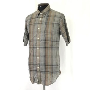 日本製☆ゲラルディーニ/GHERARDINI☆半袖シャツ【46/メンズM-L程度/グレー×茶/gray×brown/チェック柄】Tops/Shirts◇cBH771