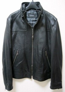 極美品 BURBERRY BLACK LABEL 希少 ラムレザー シングル ライダース ジャケット Mコート 黒 ダウン 2 羊革 46 バーバリー ブラックレーベル