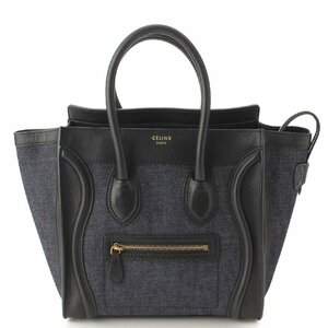 【セリーヌ】Celine　ラゲージ マイクロショッパー デニム×レザー ハンドバッグ 167793 インディゴ 【中古】【正規品保証】194772