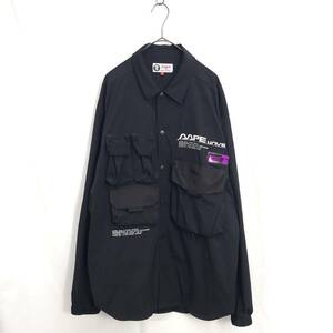 KZ8666★AAPE BY A BATHING APE : L/S ライトシャツジャケット★M★ブラック ミリタリー エイプ