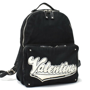 1円 ◆美品 VALENTINO GARAVANI ヴァレンティノガラヴァーニ リュック バックパック キャンバス レザー ブラック◆Km.Cme.tI-23