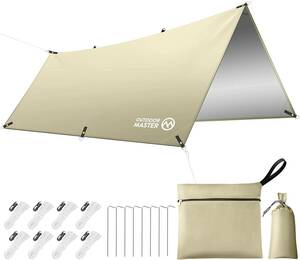 OUTDOORMASTER防水タープテント／300-300cm／８つペグ付／色・ライトグリーン／ソロキャンサイズ