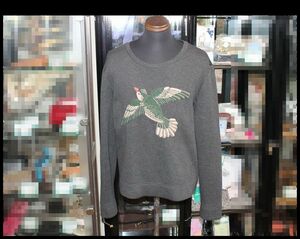 中古 GUCCI ボンディング スウェット トレーナー メンズ Mサイズ グレー系 グリーン系 鳥ししゅう 男性用 グッチ USED品 リサイクルマート