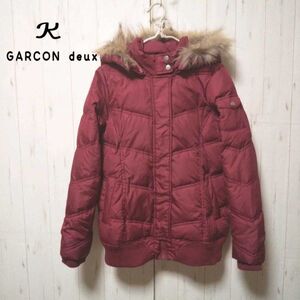 r0017【K GARCON deux】ファーフード付きダウンジャケット（Mサイズ/レッド）ラクーンファー ファー・フード取り外し可能 美品