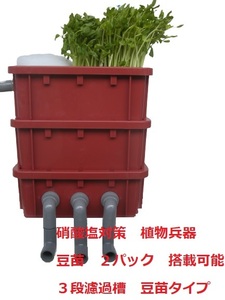 植物兵器搭載　硝酸塩対策 低価格で 高性能な ワインレッドの ３段濾過槽　豆苗タイプ　2