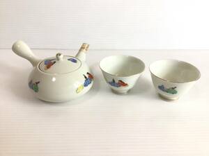 Y978 深川製磁　六歌仙　茶器セット　急須　湯呑み茶碗/2客　全3点セット　茶道具/煎茶道具　雛祭/ひなまつり　和食器　現状品