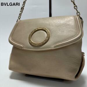 d74【極美品】ブルガリ　BVLGARI　サークルロゴ　チャンドラ　ビーゼロワン　レザー　ベージュ　チェーン　ワンショルダーバッグ　ハンド