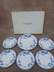 Guy Laroche paris ギラロッシュ プレート 大皿 中皿 デザート皿 6点 セット 洋食器 金縁 白色 花柄 チューリップ？ キッチン 高級感