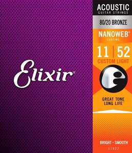 Elixir エリクサー アコースティックギター弦 NANOWEB 80/20ブロンズ Custom Light .011-.052 #11027 【国内正規品】