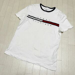 和298★ TOMMY HILFIGER トミーヒルフィガー 半袖 Tシャツ ロゴ刺繍 S ホワイト メンズ ロゴT