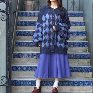 *SPECIAL ITEM* EU VINTAGE DIAMOND DESIGN MOHAIR OVER KNIT CARDIGAN/ヨーロッパ古着ダイアモンドデザインモヘアニットカーディガン