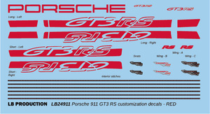 LB Production LB24911：タミヤ 1/24 ポルシェ 911 GT3 RS (992)用 赤色カスタムデカール 水転写デカールLB24911赤色