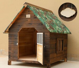 ◆高品質◆小型犬用 犬別荘 ペットハウス 犬小屋 豪華別荘 ハウス 屋外 庭用 防水 窓 ベランダ 日よけ 表札 屋上ズックカバー付属