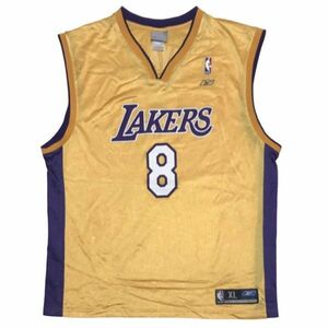 【00s】Reebok NBA LAKERS KOBE BRYANT #8 リーボック レイカーズ コービー ブライアント レプリカ ユニフォーム XL 黄 紫 ゲームシャツ