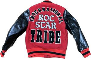 stussy roc star varsity letterman award stadium jacket jumper leather black rocstar red スタジャン レザー ロックスター