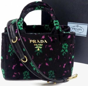 美品 良品 レア プラダ PRADA カナパ ミニバッグ ショルダーバッグ 柄 ベルベット 1BA038 Gカード 箱付き