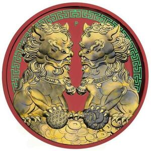 オーストラリア　2020年　銀貨　1ドル　Guardian Lions Pixiu - Space Red & Gilded　@7-26