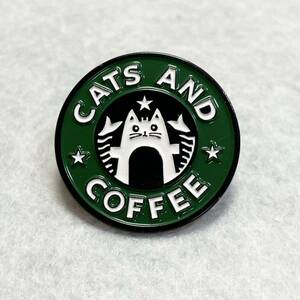 【ピンバッジ】CATS AND COFFEE スタバ パロディ 猫