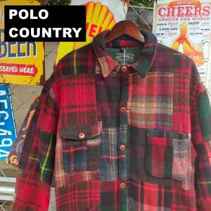 RALPH LAUREN POLO COUNTRY ラルフローレン ポロカントリー USA製 ウール ジャケット L サイズ チェック パッチワーク 10554