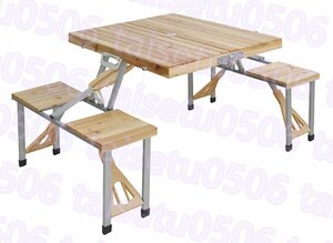 木製ピクニックテーブル アウトドアテーブル バーベキューテーブル パラソル穴付き 折畳み 木製 コンパクト収納 持ち運び簡単