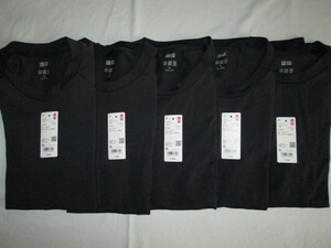 ★古着 日焼け変色有り 2022年 UNIQLO ユニクロ ドライEXクルーネックTシャツ（半袖） XL 09.BLACK ブラック 黒 5点 吸汗速乾 スポーツ★