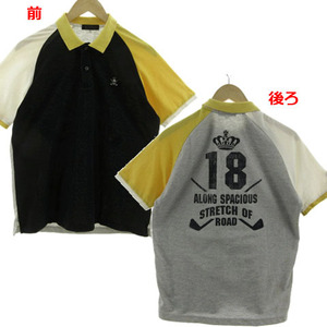 タケオキクチ ミクスパイス TK MIXPICE ポロシャツ 半袖 スカルワッペン バックプリント コットン混 配色 紺 黄色 オフ白 グレー XL