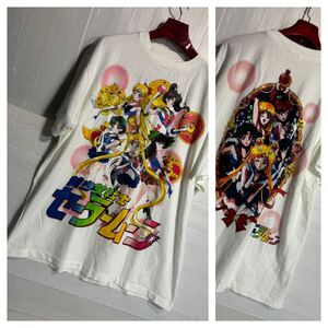 USA製　美少女戦士セーラームーン　SAILOR MOON 白　全員集合　アニメTシャツ　キャラTシャツ　XL 裾袖　シングルステッチ