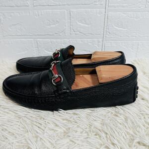 GUCCI グッチ●レザー シェリーライン●ホースビット●ドライビングシューズ●322741●7 25.5cm相当●ブラック×シルバー金具