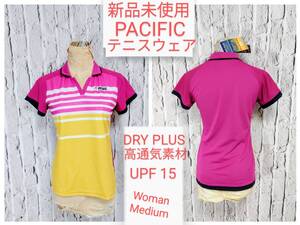 ★送料無料★ 新品 PACIFIC ボーダーポロシャツ パシフィック テニスウェア ピンク Woman Medium