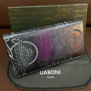 特注限定品 EU製＆定価17万◆UABONI*ユアボニ*幻のパティーヌ*二つ折り長財布*EU製◆カリグラフィー 絶賛 牛革 手染 ハンドメイド メンズ