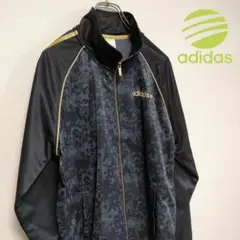 美品 adidas neo トラックジャケット スリーストライプ 黒 金 総柄