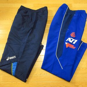 ◎美品！L 2本セット！asics A77 アシックス◆ナイロン&ジャージパンツ トレーニングウェア◆メンズ 紺x青 まとめ売り◆CA0408