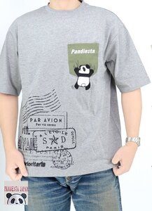 ぶら下がりパンダ半袖Tシャツ◆PANDIESTA JAPAN グレーLサイズ 554956 パンディエスタジャパン 刺繍 ユニセックス