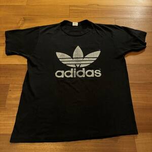 80s adidas アディダス　Tシャツ　黒　銀　XL USA製　レア