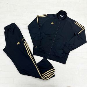 1373◎ adidas アディダス スポーツ ウェア セットアップ ジャージ ライン ジャケット パンツ ウエスト ゴム ブラック メンズM