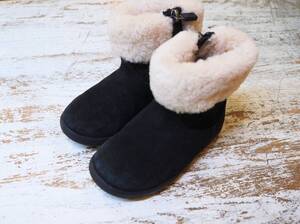 ◆UGG ムートン シープスキン ブーツ 15㎝ キッズ サイドジッパー ブラック◆