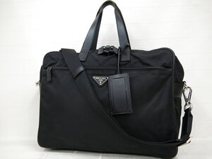 ◆美品◆PRADA プラダ◆メンズ◆ナイロン サフィアーノ レザー 本革◆2way ビジネス バッグ◆ブラック シルバー金具◆イタリア製◆A9329