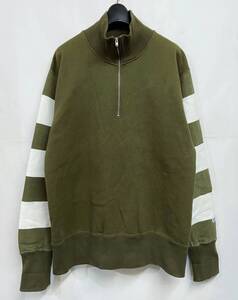 XLサイズ◆Champion チャンピオン ハーフジップ スウェット Olive オリーブ ボーダースリーブ 袖 