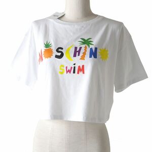 未使用品◇MOSCHINO モスキーノ 22SS A1905 フロントプリント／ロゴプリント 半袖 クロップド Tシャツ トップス ホワイト 白 レディース S