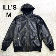 【良品】 ILL’S　レザージャケット　フェイクレザー　フード　金