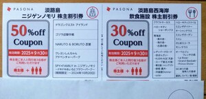 ★送料無料★ パソナ　株主優待券 淡路島 ニジゲンノモリ 西海岸飲食施設　25/9/30